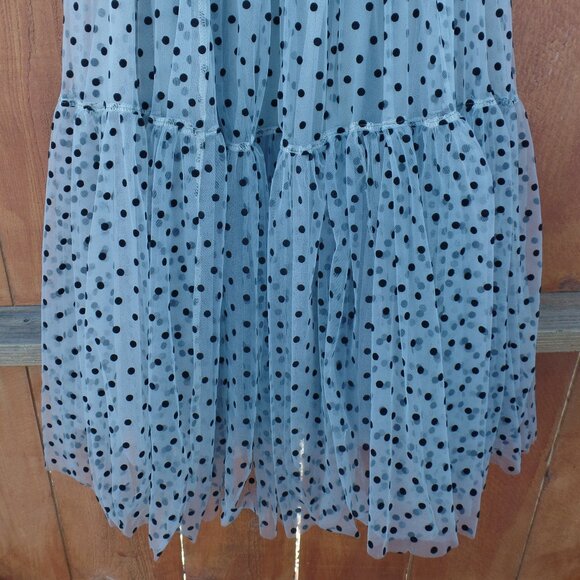 SHIKOU Tulle Velvet Polka Dot Shirt Tiered Slip & Tulle Base - Picture 6 of 9
